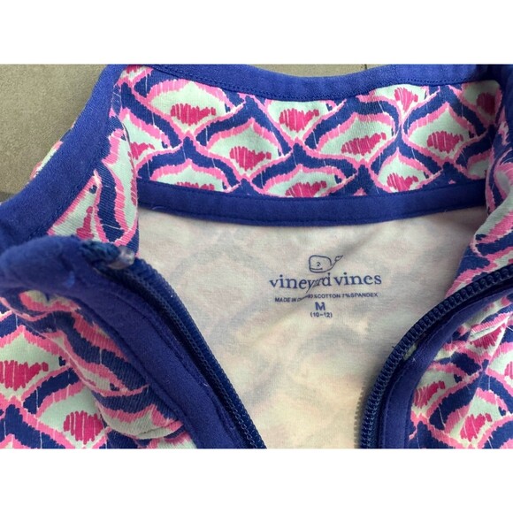 Vineyard Vines Zip Up Sweater Girls 10-12 Whale Logo‎ Pink Blue Light Spring Top - Picture 5 of 7